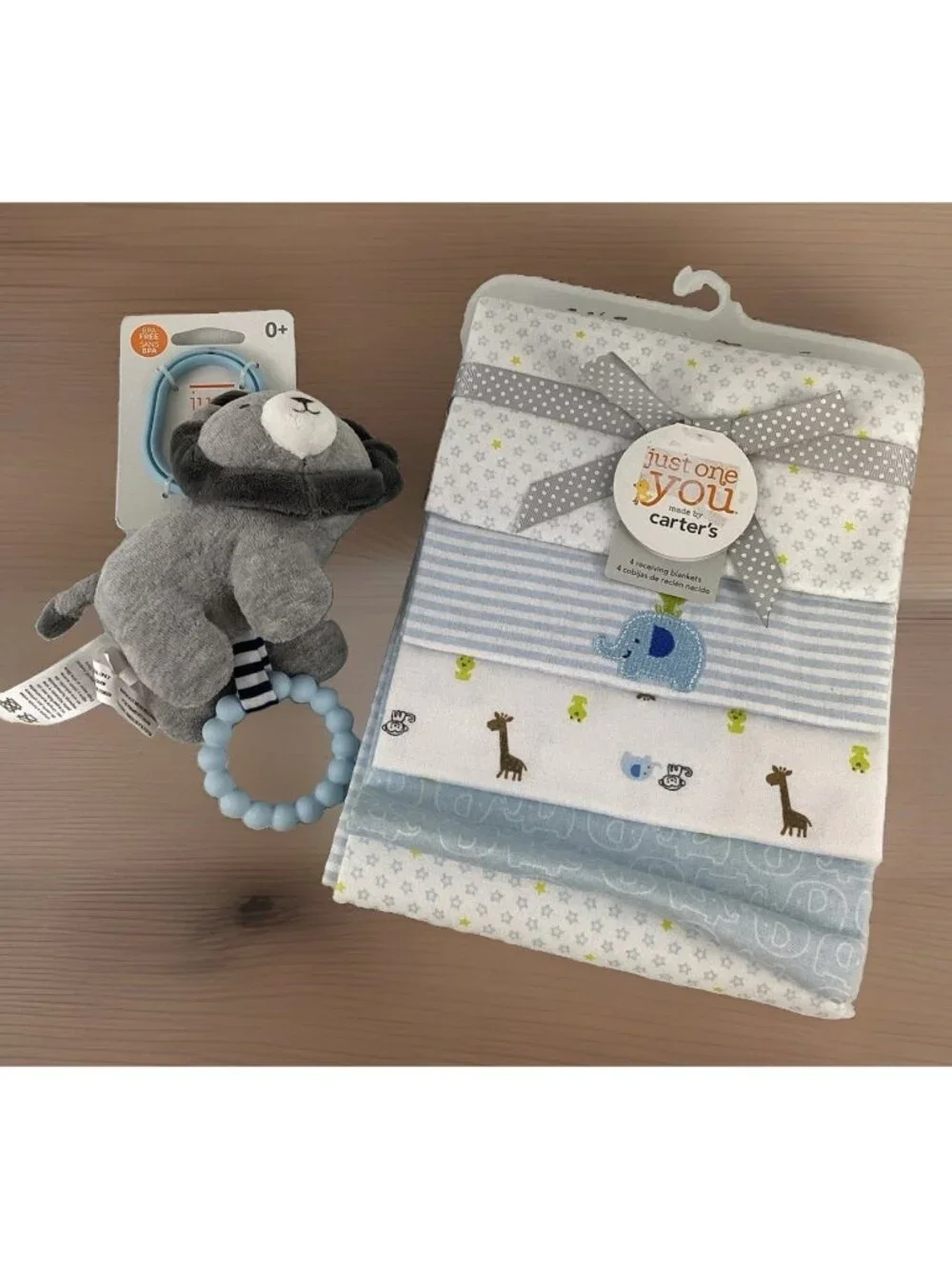 Carter's Just One You Receiving Blanket Set Plush Teether Rattle Clip Animal New